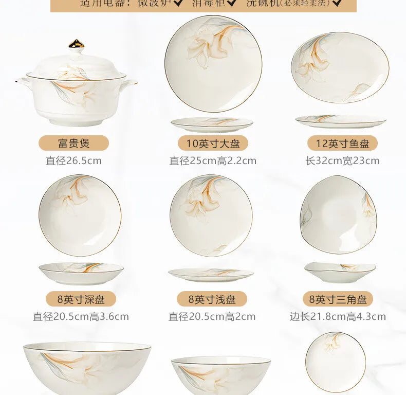 2025 New Jingdezhen High-end Bowl Plate Tableware Set For Housewarming Gift Bone China Bowl, Chopsticks Plate Set Gift Giving