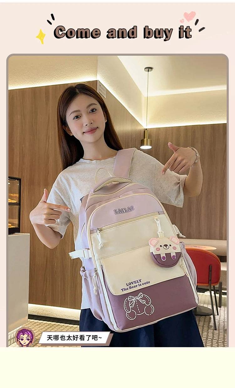 Schoolbag, a lightweight and large - capacity backpack designed for junior high school girls, aiming to relieve pressure and pro - AIAZ