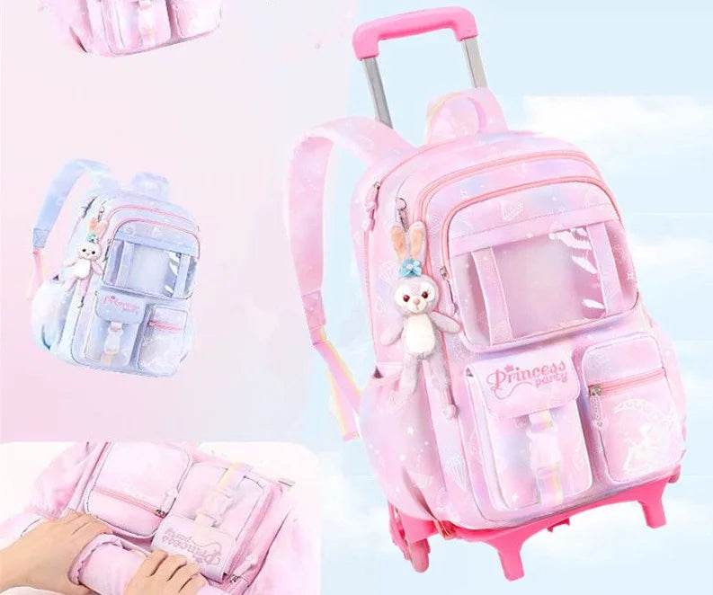 School Rolling backpack Bags school wheeled backpack for girls kids School trolley bag for girls school bag wheels for girls - AIAZ