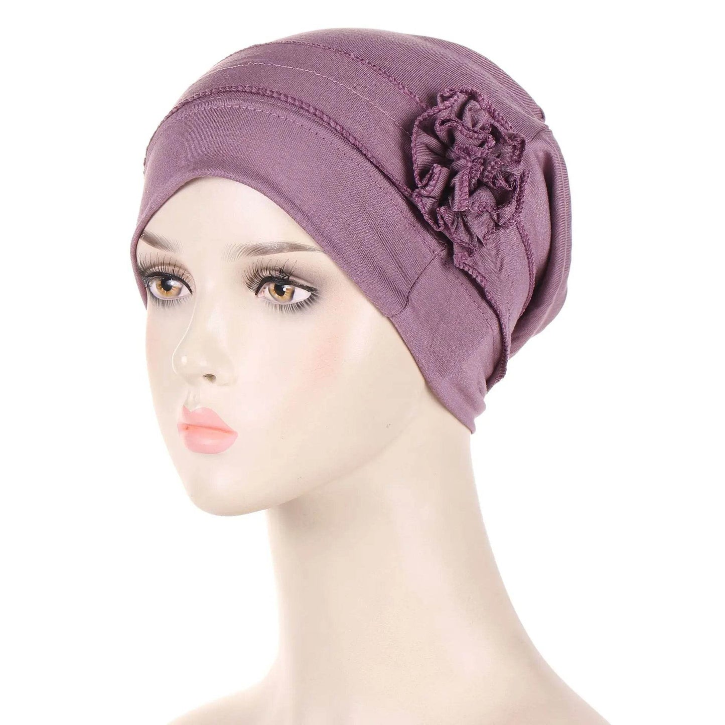 Muslim Fashion Flowers Turban Cap Solid Color Women Hijabs Islamic Chemo Cap Head Scarf Ladies Head Wrap Cover Hijab Scarf - AIAZ