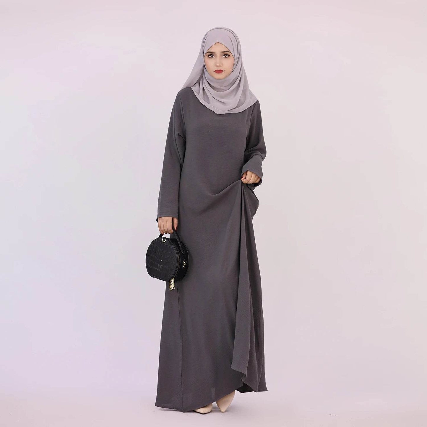 2025 Fashion Simple Muslim Dress Solid Abaya Arab Turkey Dubai Kaftan Modest Long Sleeve Maxi Dress Islamic Clothing LR593 - AIAZ