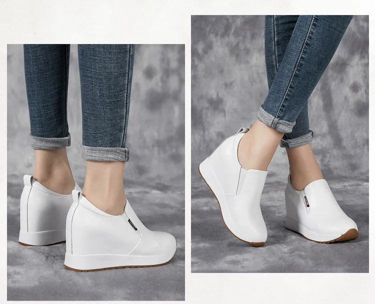 Fujin 7cm Genuine Leather Synthetic Boot Women  Fashion Ankle Platform Wedge Heels Pumps Autumn Spring Sexy Hidden Heels Boots