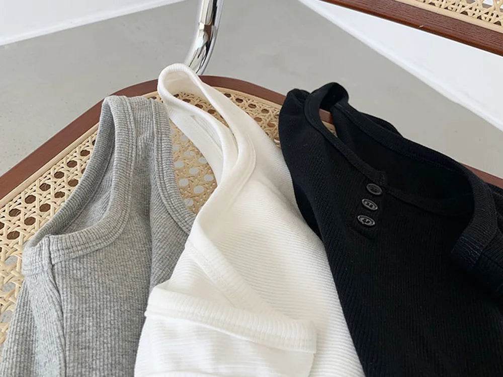 Tank Top for Women Ribbed Button Down Sleeveless Blouse Solid Color Casual Women's Teens Trendy Basic Summer Dresses - AIAZ
