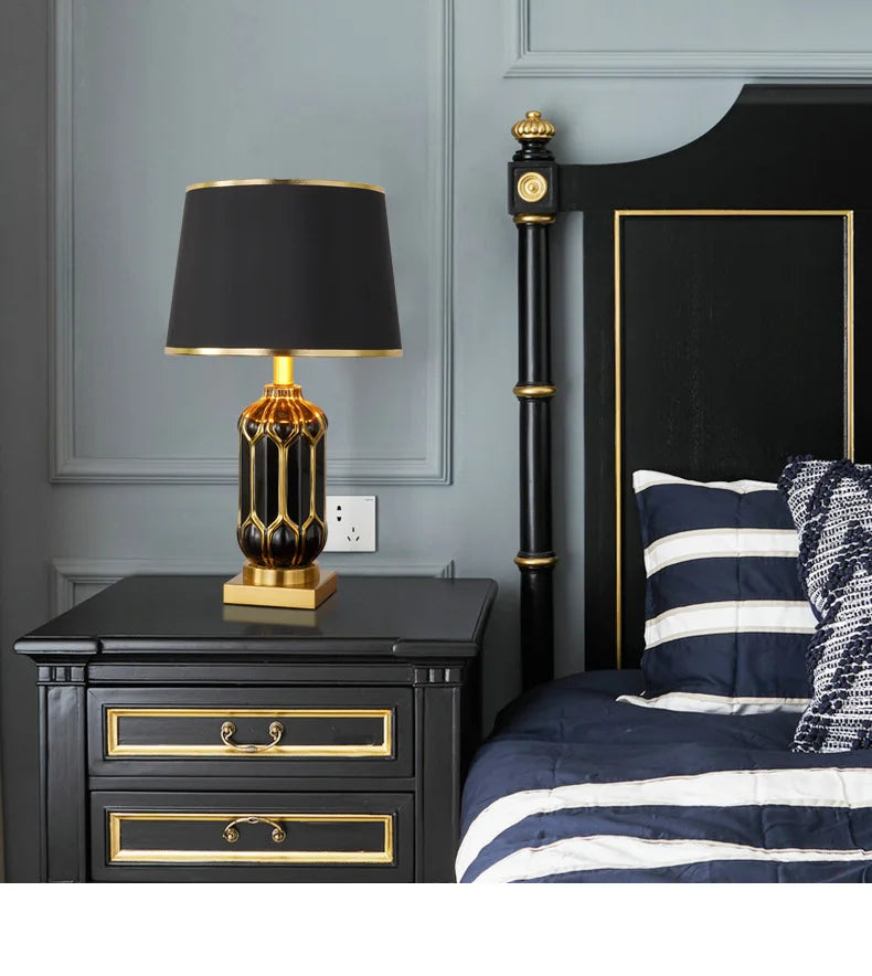 Chinese Black Ceramic Desk Lamp Nordic Modern Luxury Living Room Bedroom Bedside Study Table Lamp Atmosphere Sense Decoration