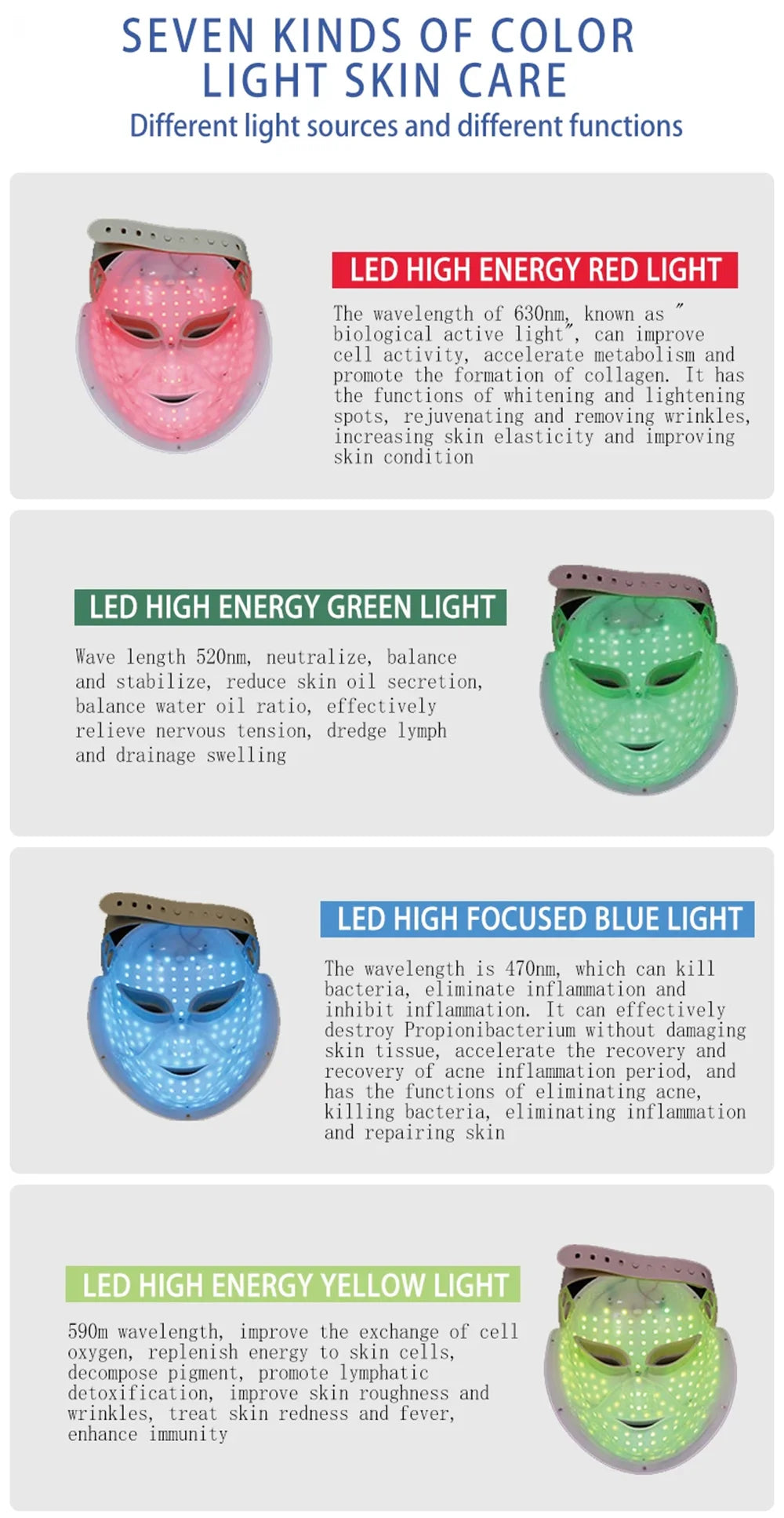 7 Colors LED Face Mask Facial Skin Care Led Light Therapy for Other Home Use Beauty Equipment
