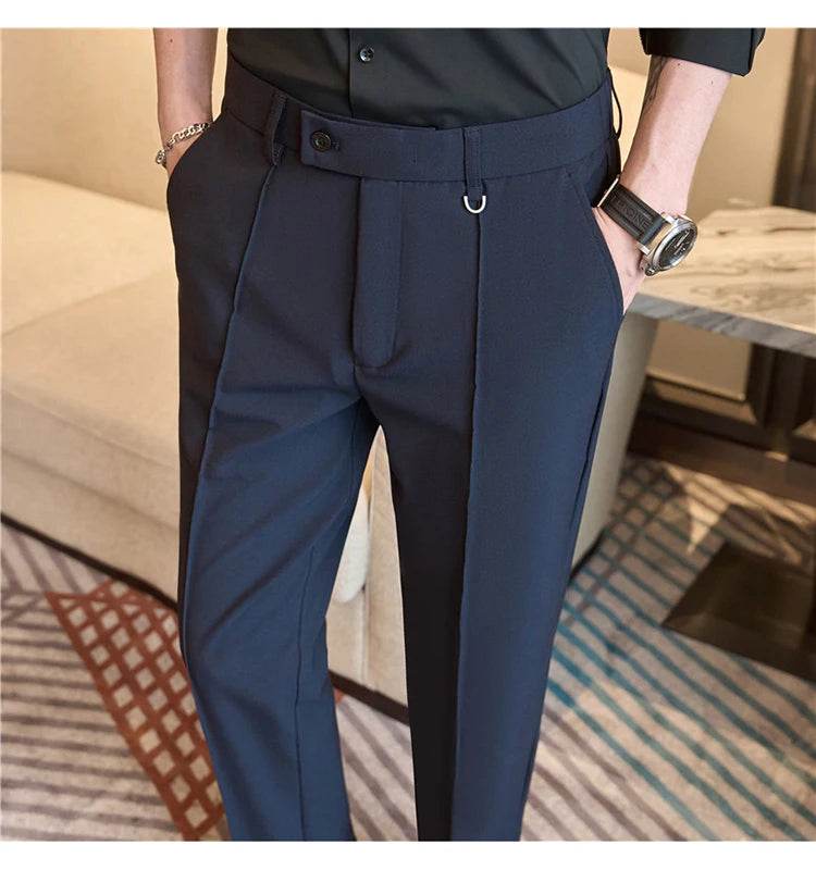 Men's business casual trousers, daily formal work pants, 2024 new high quality, plain color versatile ankle-length trousers. - AIAZ