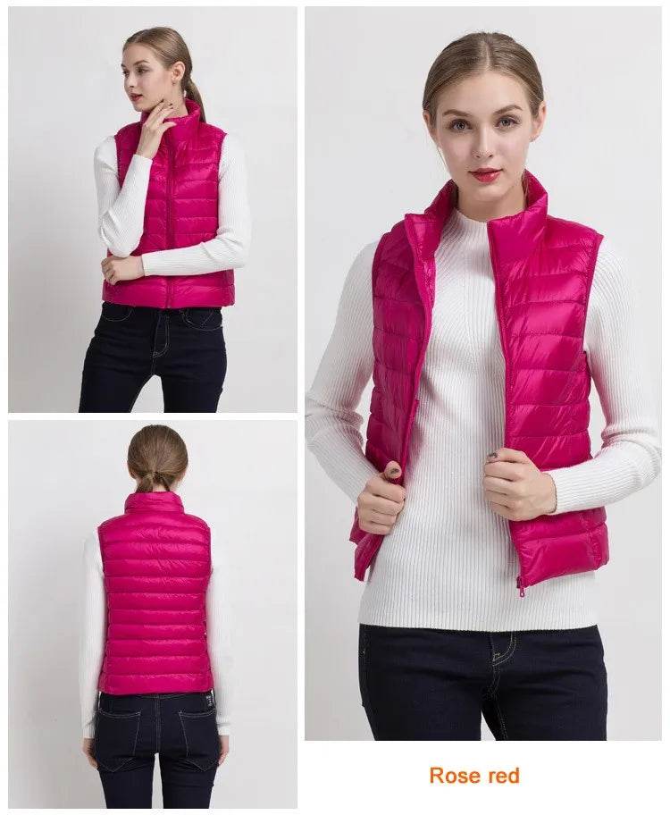 0-10℃ Women Vests Autumn Winter Ultra Light Duck Down Vest Female Slim Sleeveless Jacket Windproof Warm Puffer Waistcoat 4XL - AIAZ