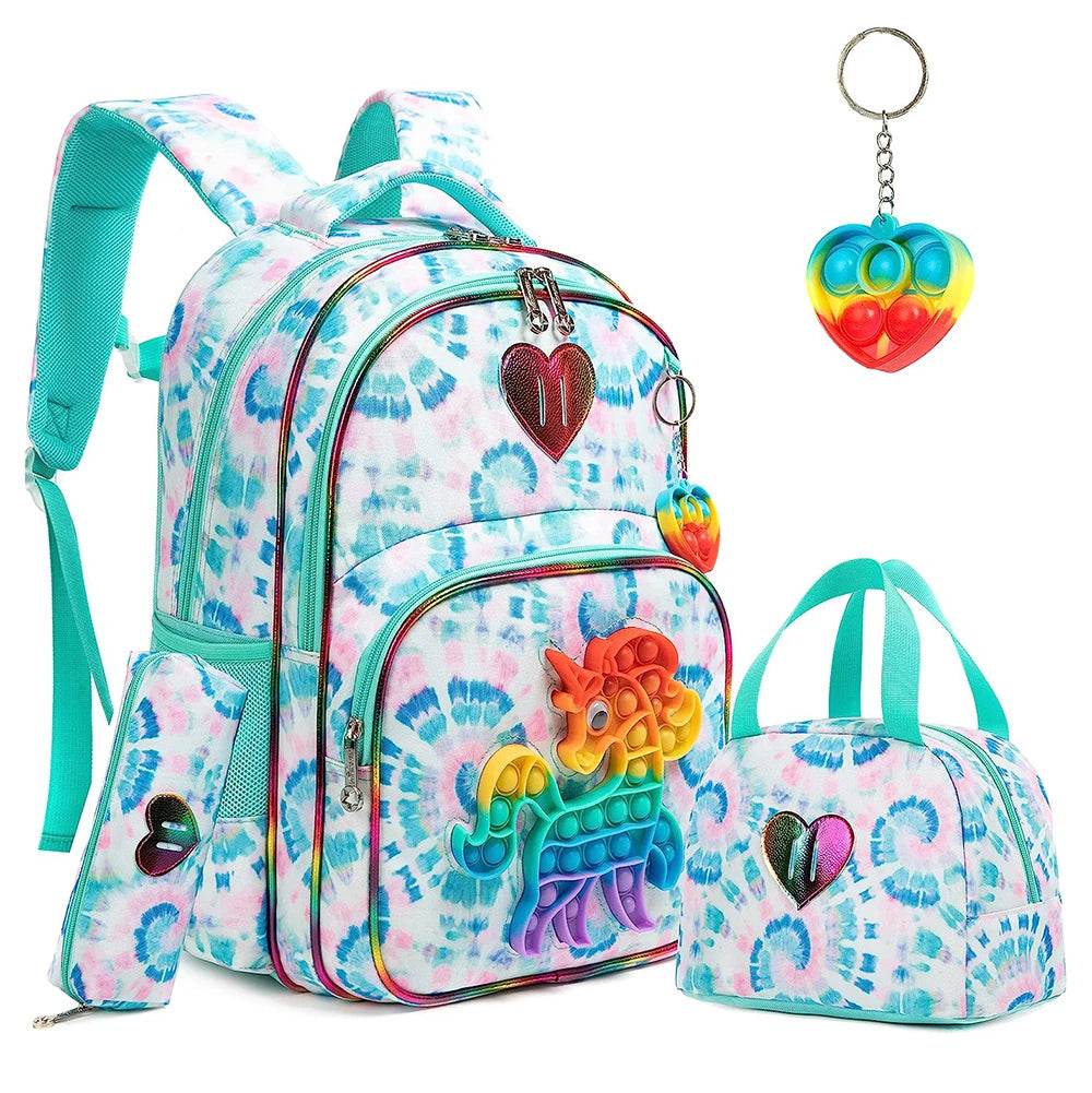 3pcs Kids Backpacks for Girls School Bag with Lunch Box Set Cute Bookbag for Primary School - AIAZ