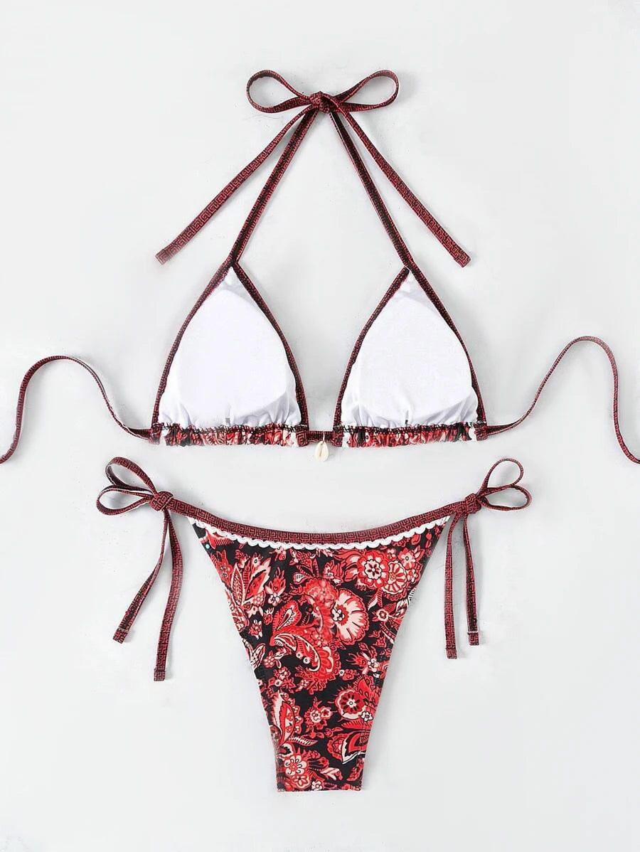 2025 Halter String Triangle Two Piece Bikini Women Swimwear Female Swimsuit Bathers Bathing Swimming Suit Beachwear Summer