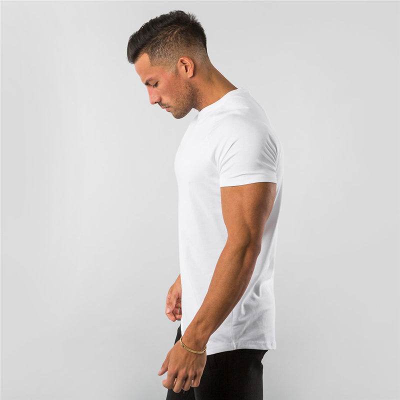 New Fashion Plain Tops Tees Fitness Mens T Shirt Short Sleeve Muscle Joggers Bodybuilding Tshirt Male Gym Clothes Slim Fit Shirt - AIAZ