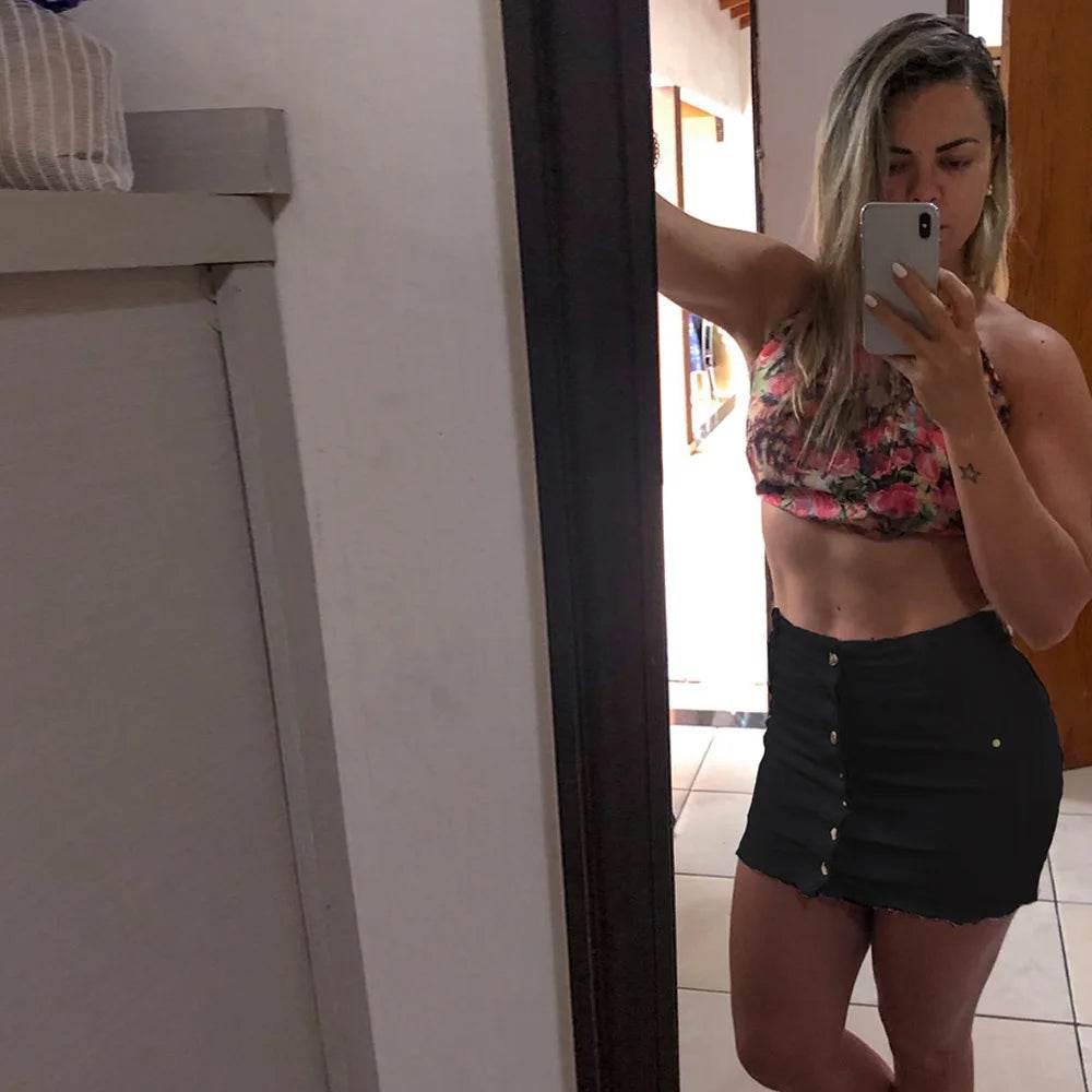 Women's Clothing Skirts 2025 new casual fashion high waist solid color hip hugging short skirt denim single breasted half skirt - AIAZ