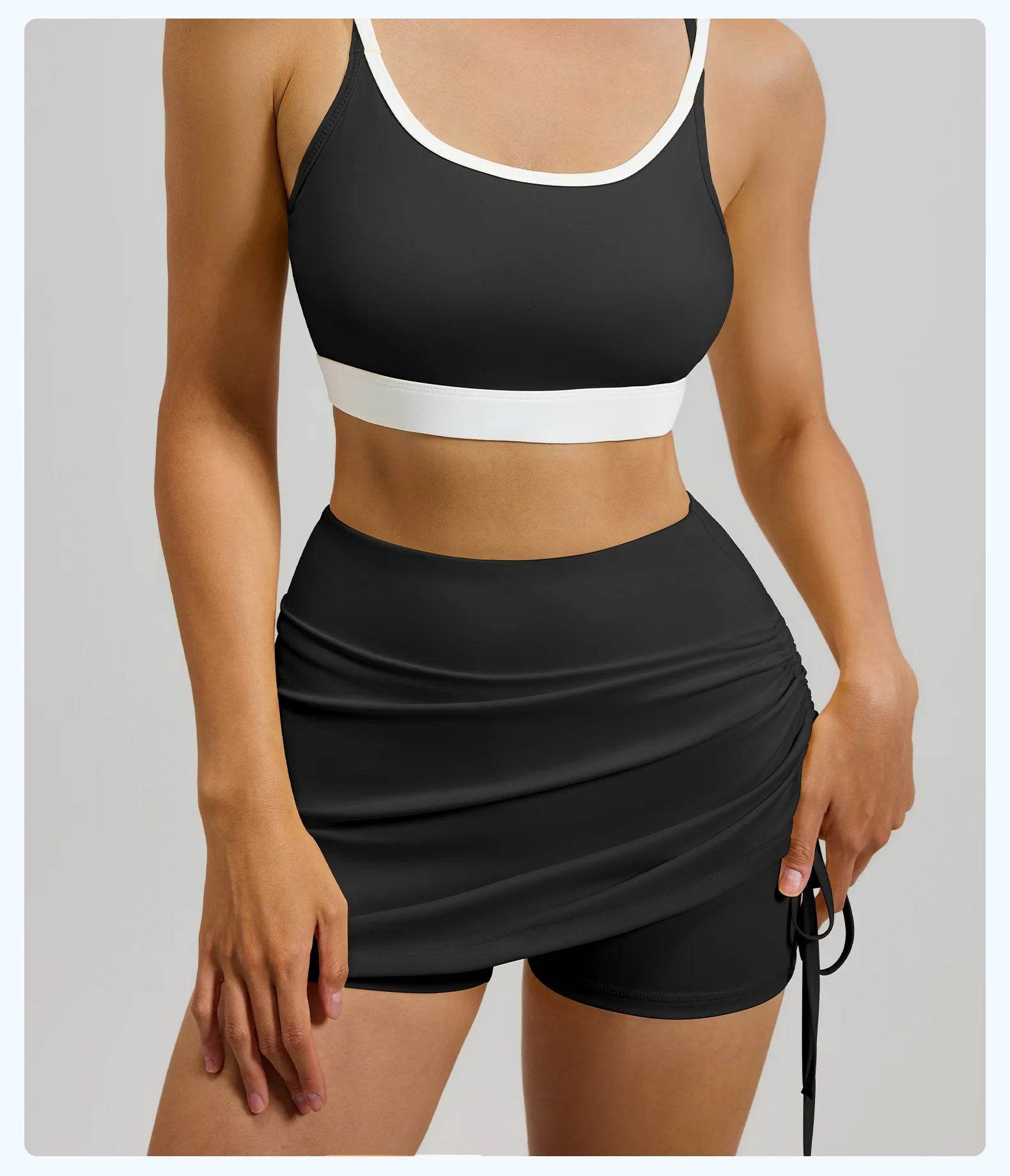 Shirring Sports Skirts with Safety Trousers for Women High Elastic Fashion Casual Fitness Skirts Fake Two Pieces Yoga Skirts - AIAZ