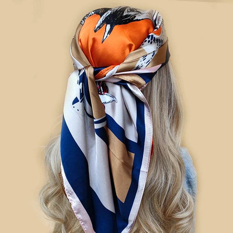 New 90*90cm Retro Brand Women Silk Scarf Bandanna Fashion Bohemian Pattern Square Hijab Lady Wrap Headband foulard muffler - AIAZ