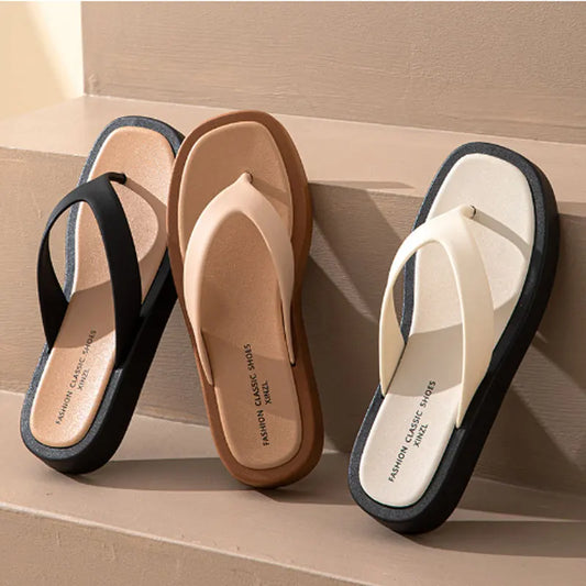 Classic Black/white Mixed Color Platform Flip Flops Women Thick Bottom Thong Slippers High Quality Leather Jandal Sandals Women