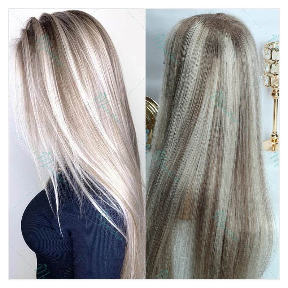 Ash Blonde Wig Highlight 13x6 Hd Lace Frontal Wigs Straight Vietnamese Raw Hair Wig 613 Blonde Colored Human Hair Wigs For Women - AIAZ