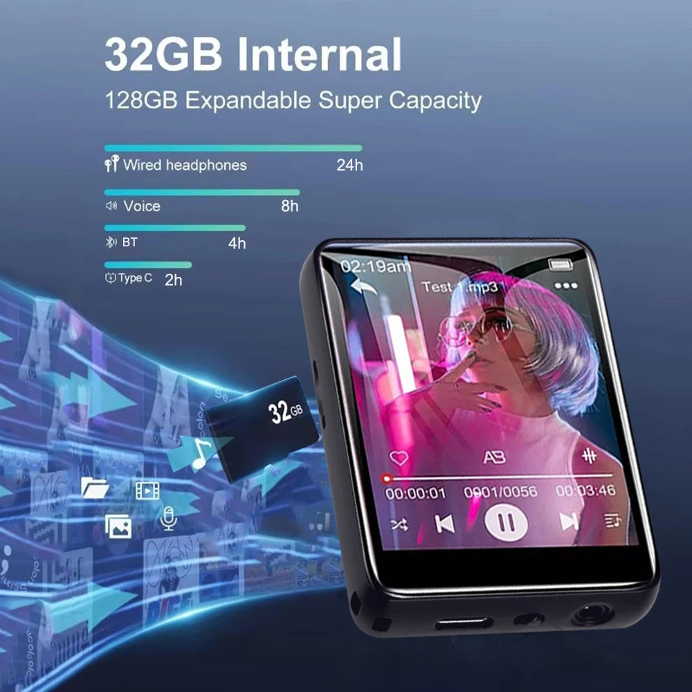 128G MP3 Player Bluetooth 5.4 HiFi MP3 Music Player Built-in Speaker 2.4inch Touch Screen MP4 Player with E-book/Video Recording