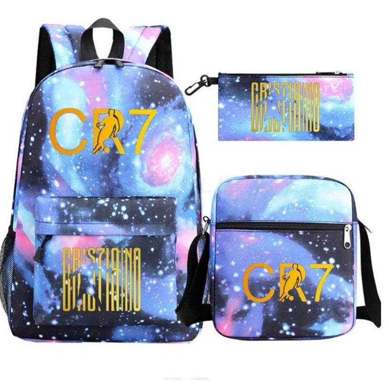 3Pcs Sets Boys Girl Football CR7 School Backpack School Bags Travel Bags Laptop Zipper Rucksack New Mochila For Students Bags - AIAZ