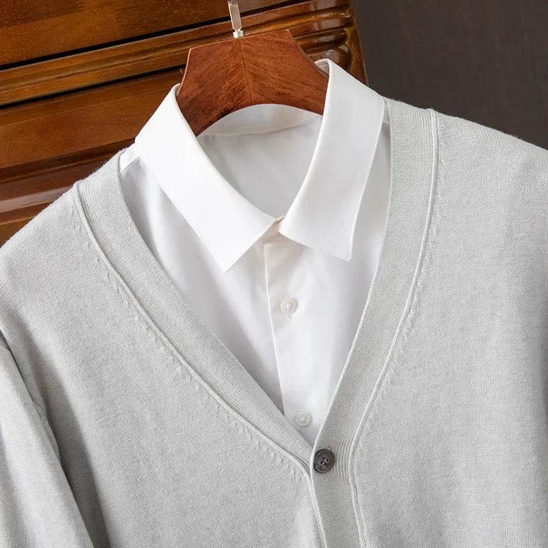 BROWON Brand Mens Sweater Cardigan Business Casual Classic V-neck Solid Color Cardigan Men Sweater Korean Fashion Mens Clothes - AIAZ