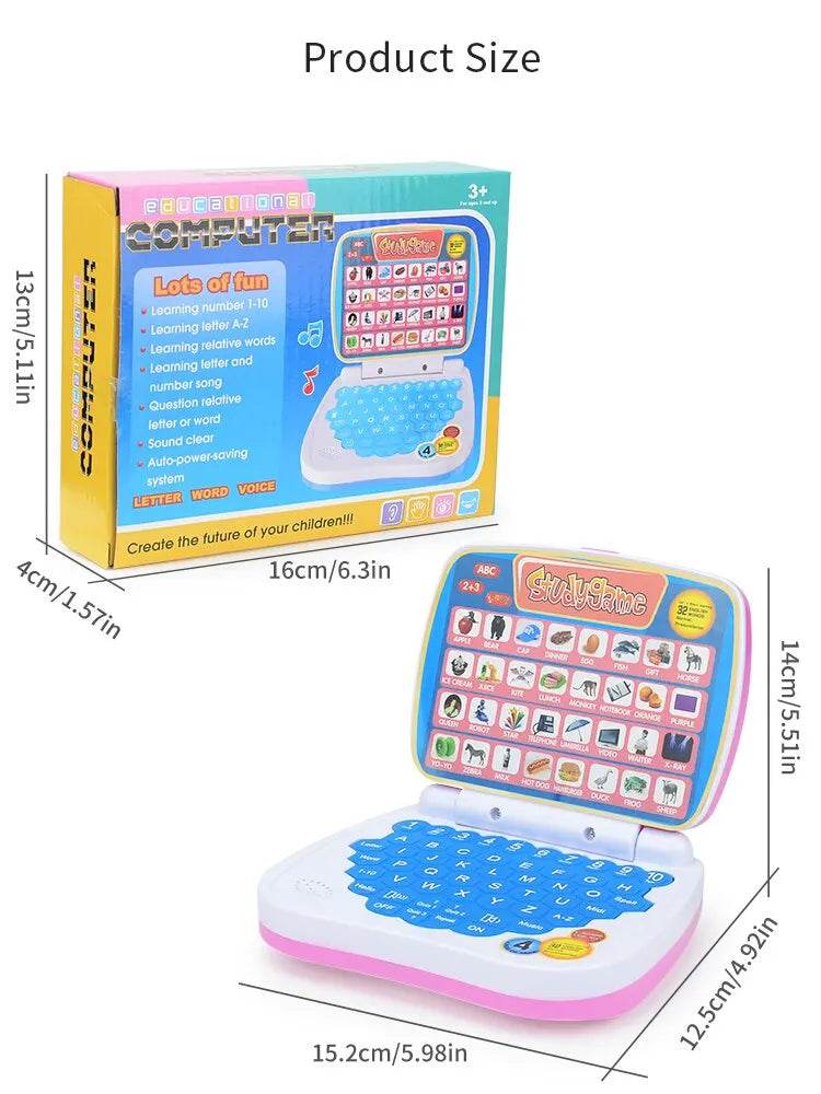 English Learning Small Laptop Toy for Kids 2-3 Years. Boys and Girls Computer for Aphabet ABC.Numbers.Words.Spelling.Maths.Music - AIAZ