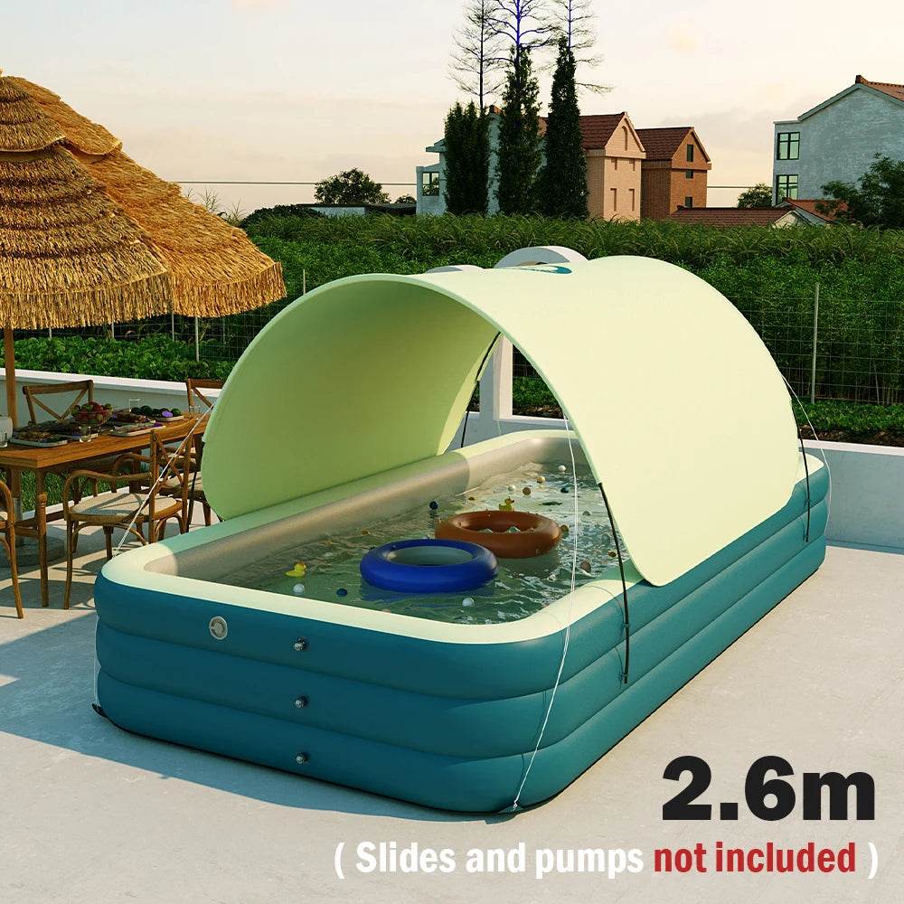 Swimming Pool Inflatable Pools Children's Family Outdoor Party Sun Shade Folding Swimming Pool Slides for Kids Babies - AIAZ