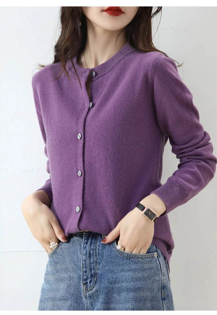 Women Cardigans Sweater O-neck Spring Autumn Knitted Cashmere Cardigans Solid Single Breasted Womens Sweaters 2022 - AIAZ