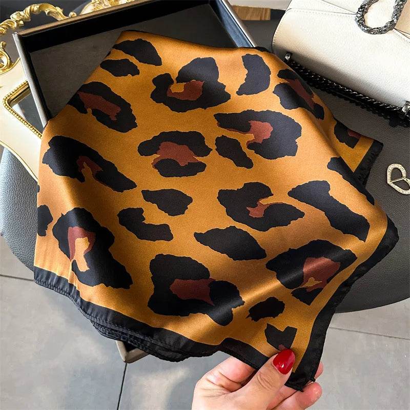 2024 New Leopard Print Square Scarf Women's Imitation Silk Scarf Casual Versatile Decoration Small Neck Scarf 70CMx70CM - AIAZ