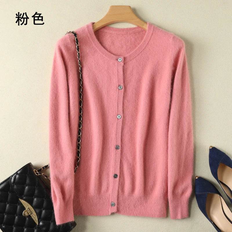 Women Cardigan Large Size Warm Pure Mink Cashmere Sweaters O-neck Loose Coat Female Sweater Ladies' Jacket Solid Knit Cardigans - AIAZ