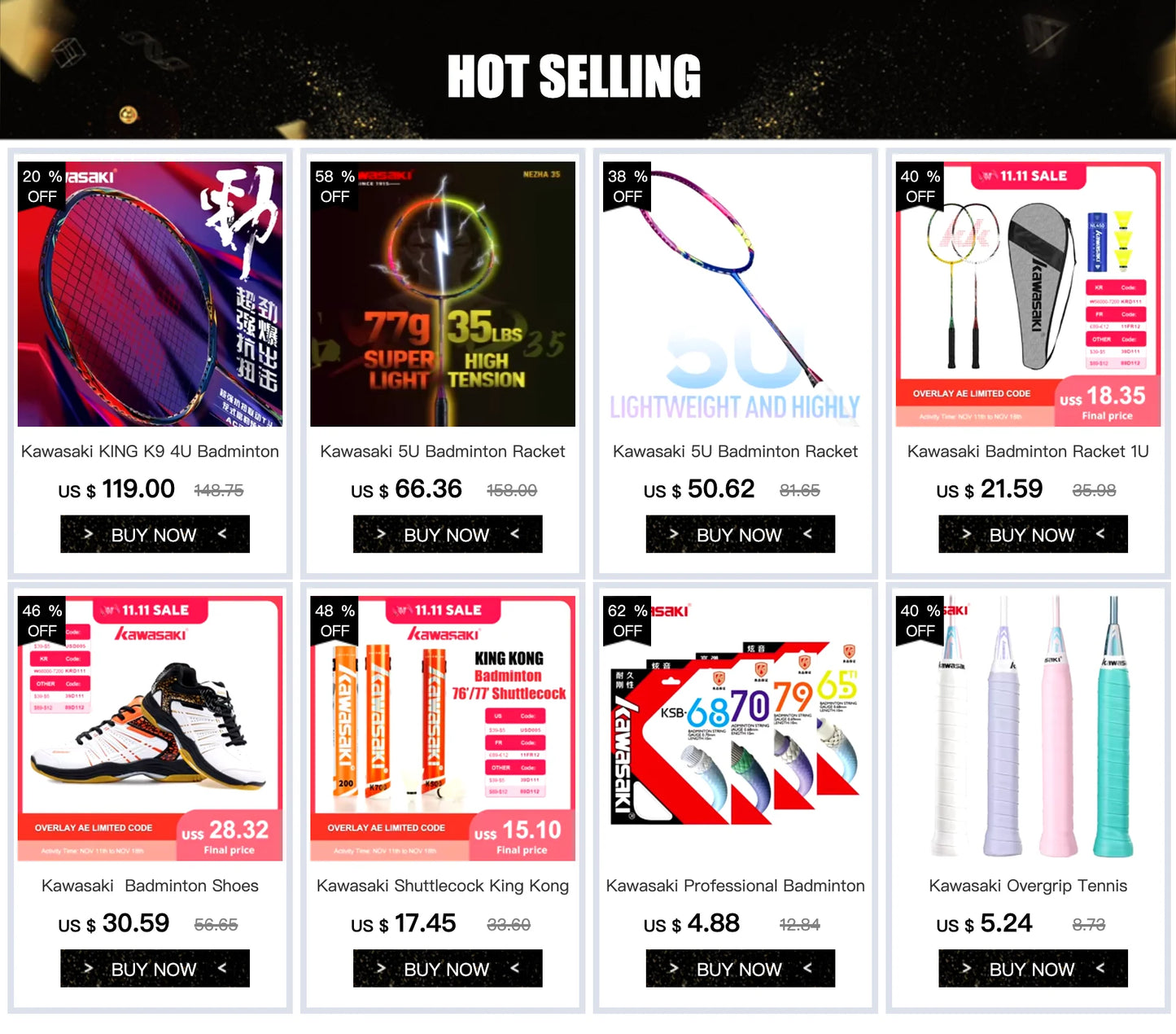 Kawasaki Badminton Set with 2 Badminton Rackets, 3 Shuttlecocks, and Carrying Badminton Bag Suit for Badminton Practice