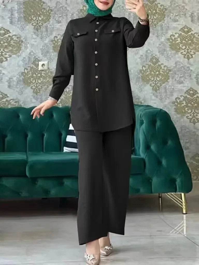 Women Fashiom Muslim Sets Casual Long Sleeve Blouse Trousers Suits Loose Pant Sets Two Piece Sets Outifits Matching Sets - AIAZ