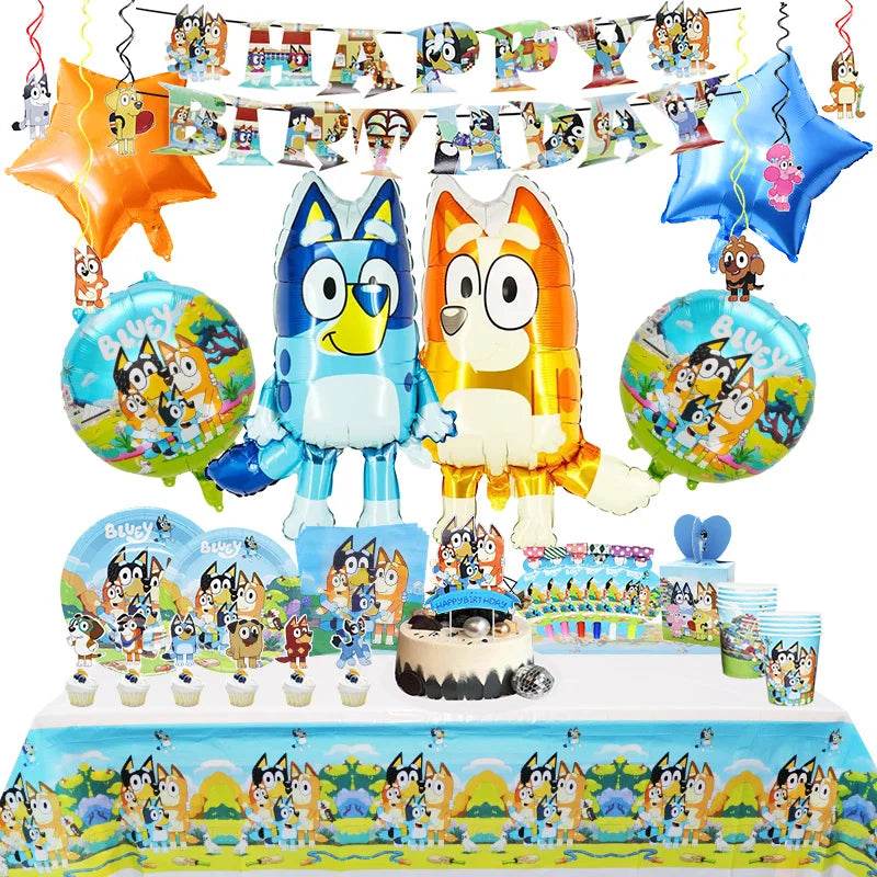 New Bluey Birthday Party Decoration Latex Balloons Bingo Aluminum Film Balloon Disposable Tableware Kids Event Supplies Backdrop - AIAZ