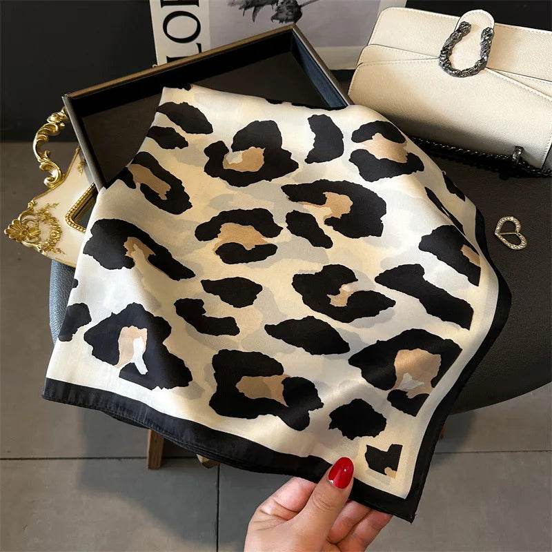 2024 New Leopard Print Square Scarf Women's Imitation Silk Scarf Casual Versatile Decoration Small Neck Scarf 70CMx70CM - AIAZ