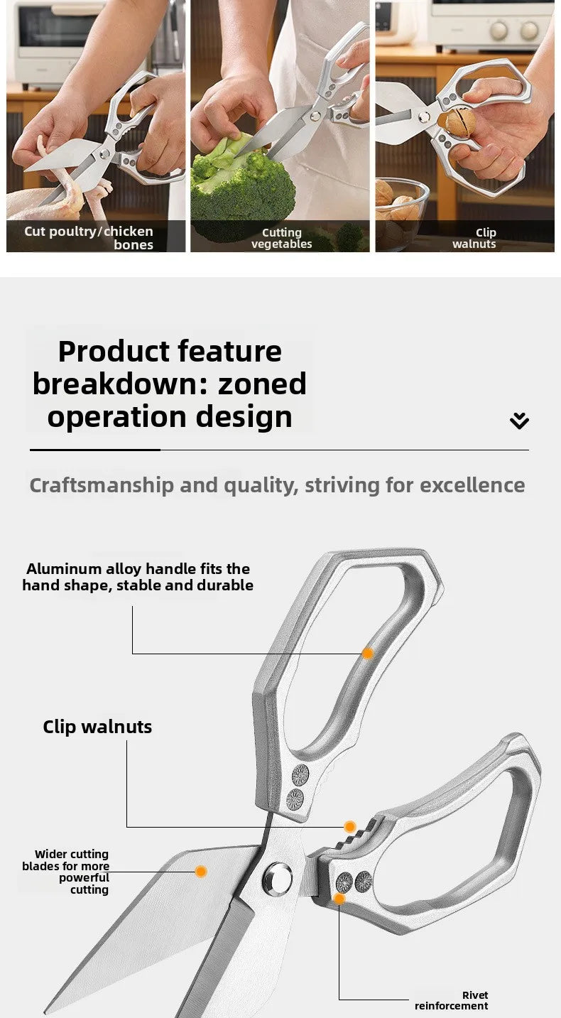 1pc Heavy-Duty Kitchen Scissors Stainless Steel Multi-Purpose Shears for Meat and Roast Cutting Household Cooking Food Scissors