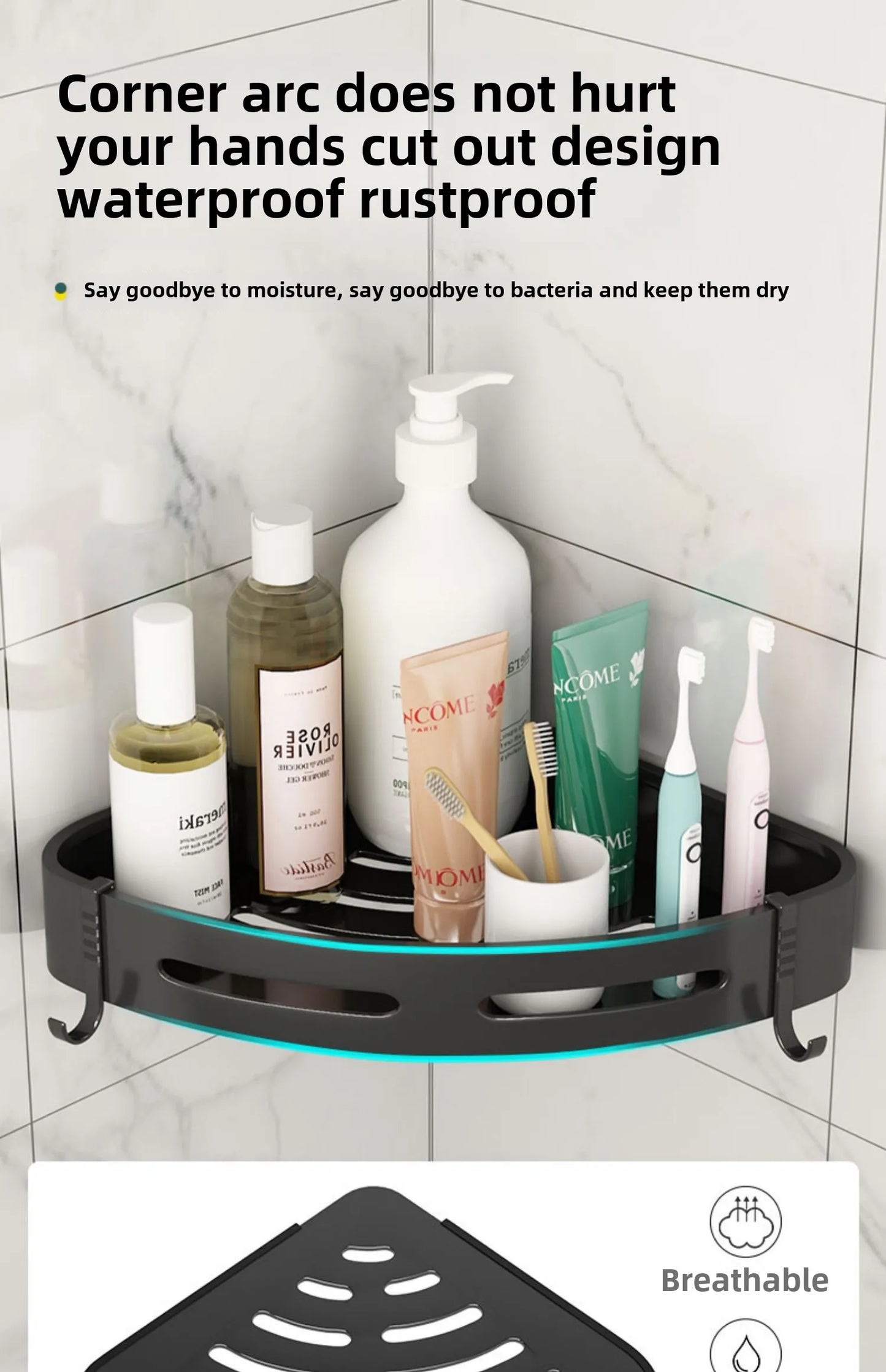 3/2/1 PCS Strong Adhesive No Drill Shower Shelf Storage Upgraded Waterproof Bathroom Organizer Shampoo & Towel Holder Wall Mount