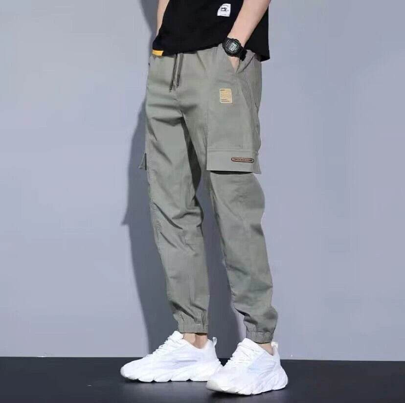 Men Pants Soft Fabric Multi Pockets Elastic Waist Spring Summer Cargo Pants Wear-resistant Jogger Trousers Simple Clothes - AIAZ