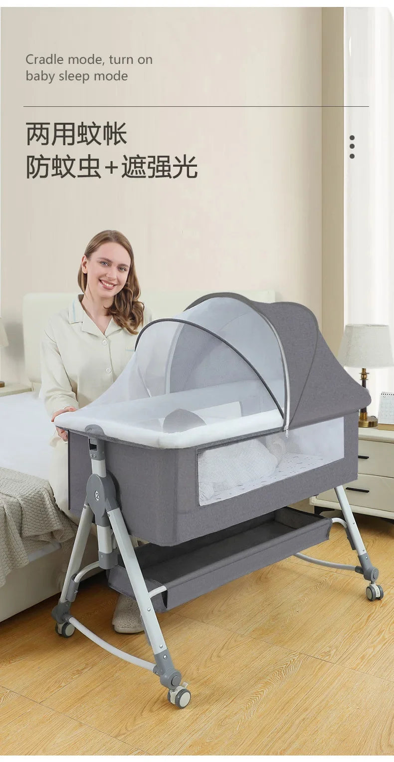 Newborn Bed Splicing Large Bed Baby Rocking  Children's Cradle  Multifunctional Movable and Foldable