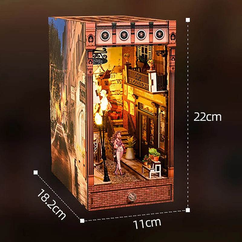 DIY Book Nook Kit Miniature Doll House With LED Light 3D Puzzle Model Building Wooden Bookshelf Bookend Toy Adults Birthday Gift - AIAZ