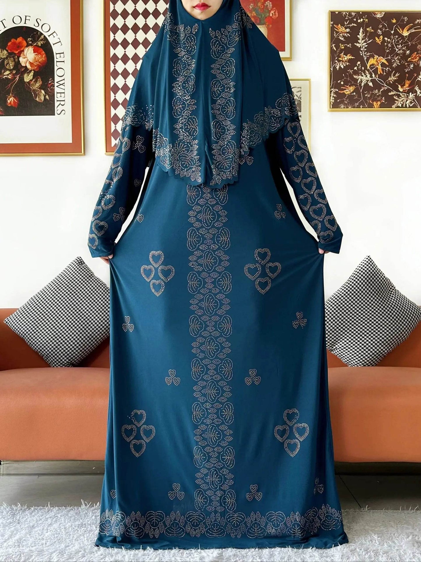 Muslim Two Piece Set Hijab Prayer Dress Fashion Abaya Set Women Prayer Garment Hijab Long Khimar Long Dress Sets Islamic Ramadan - AIAZ