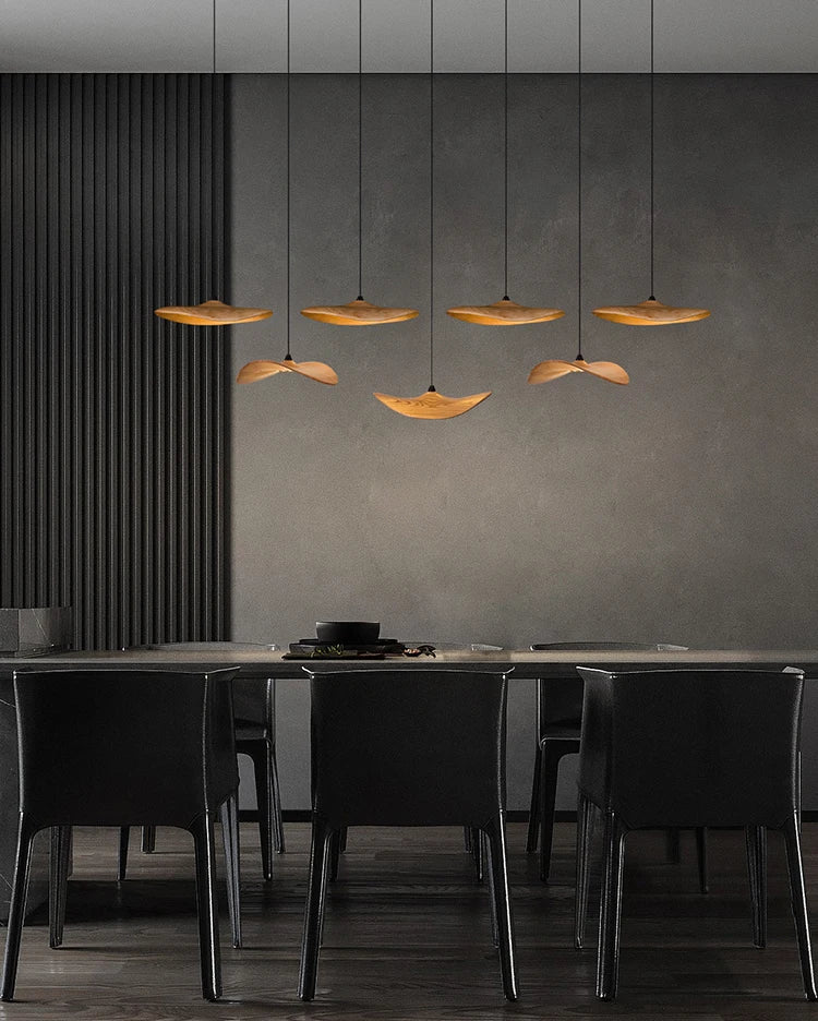 Japanese Lotus Leaf Chandelier Wabi Sabi Solid Wood Lamp Living Dining Room Zen Tearoom Villa Duplex Kitchen Island Linear Light
