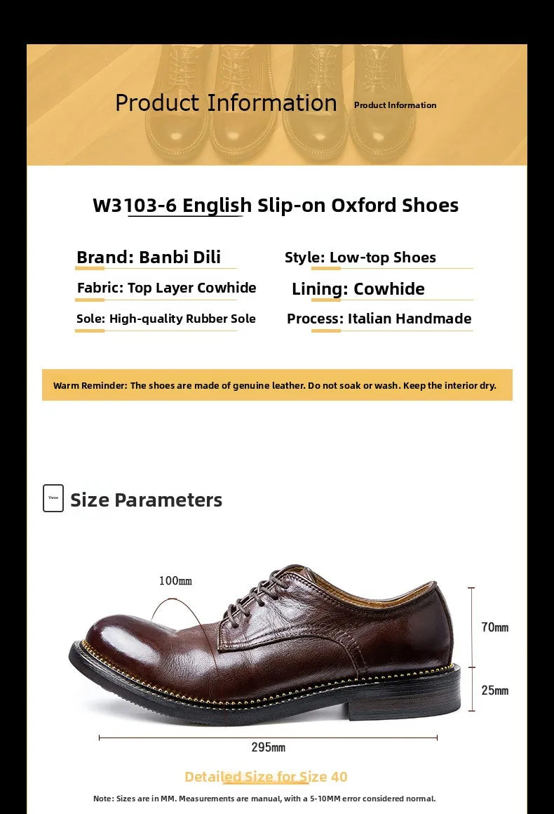 Bambi Deloren Handmade Leather  oes Men's Casual Briti Retro Busin oes Wear-Resistant Lace-Up round Toe Rubber ...