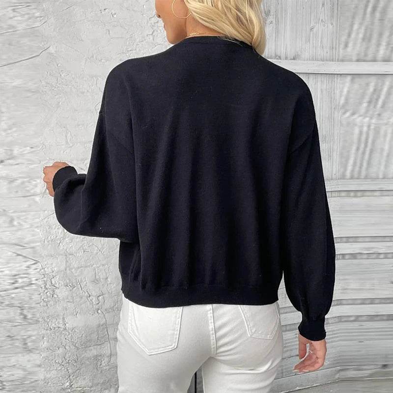 Women Casual Cardigan Sweater Elegant Long Sleeve Knit Sweater With Pearls Elegant White Sweater Coat Jacket - AIAZ