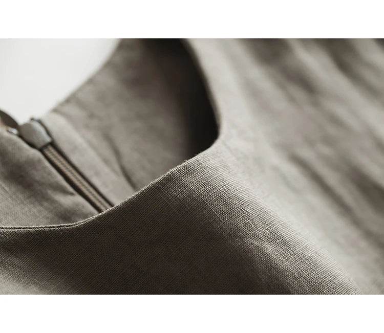 Linen Cotton Sleeveless Long Dress Vintage Slimming A Line Dress For Women Summer Solid O Neck Tank Robe Casual Clothes X1399 - AIAZ
