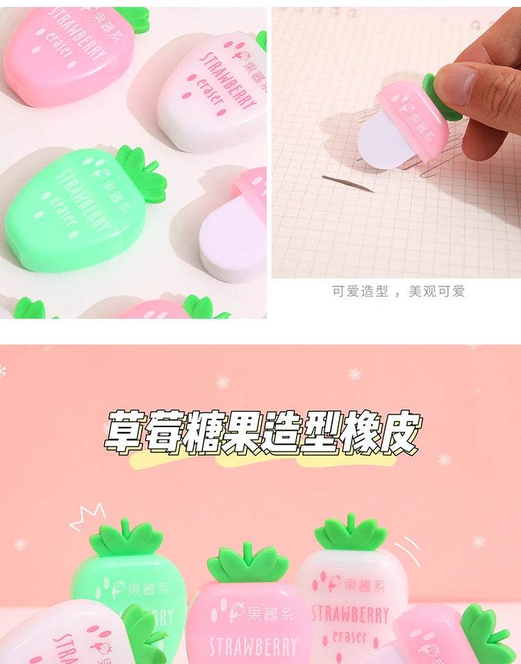 3 pcs/lot Sweet Strawberry Rubber Eraser School Supplies Stationery Kids Students Cool Prizes Cute Erasers - AIAZ