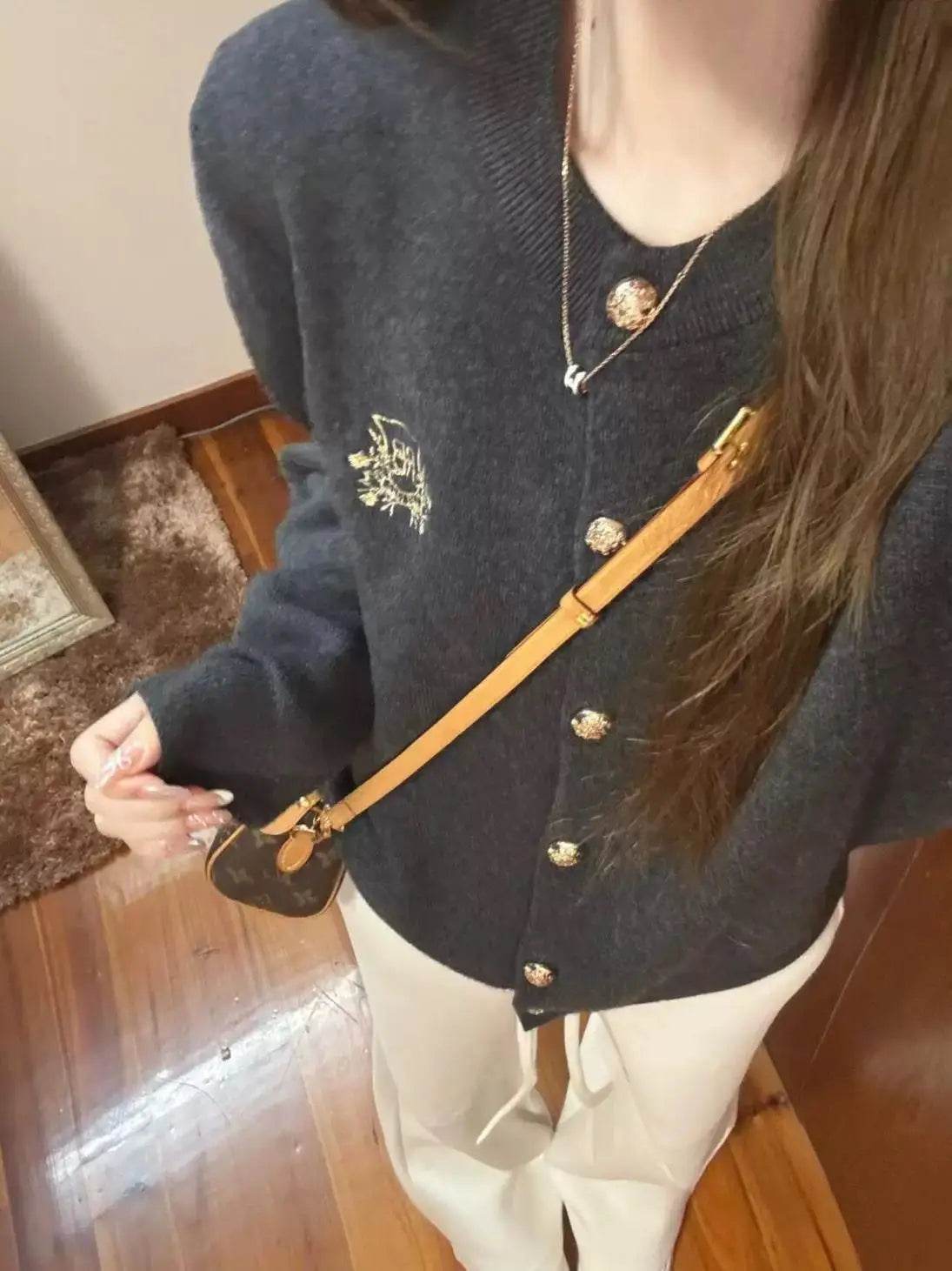 Gray Cardigan Sweater Women Loose Short Knit Coat For Spring And Autumn - AIAZ