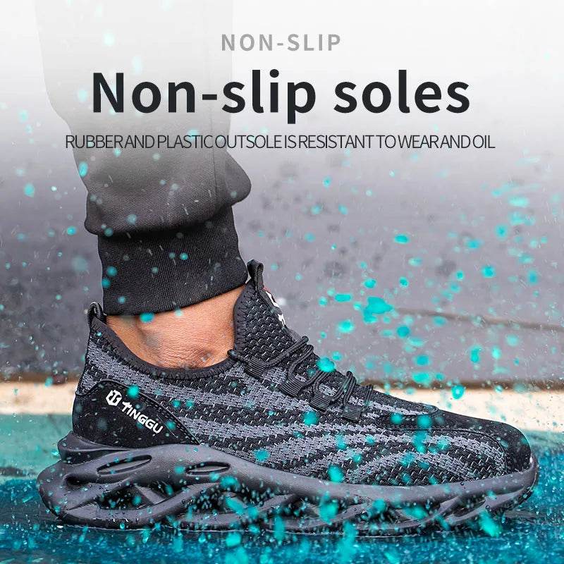 Men's safety shoes are anti impact, anti puncture, soft, comfortable, breathable, anti slip, and wear-resistant work shoes - AIAZ