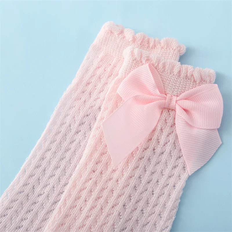 0-36M Baby Girl Socks Toddler Big Bow Cotton Summer Mesh Infant Knee Socks Newborn Long Princess Socks For Girls 2025
