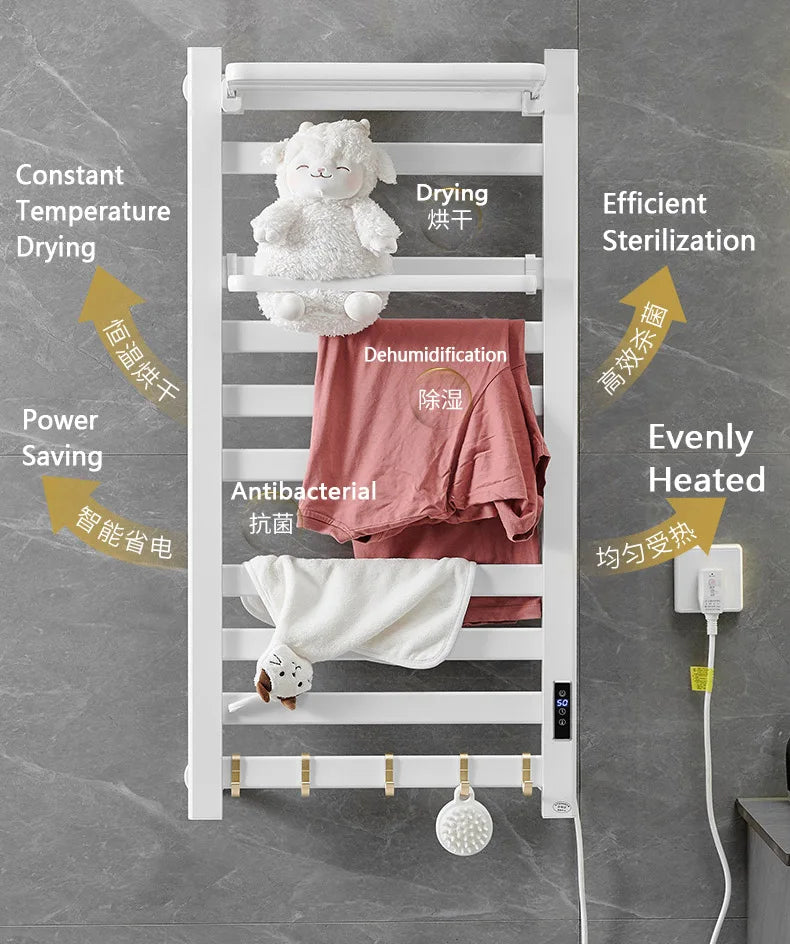 Smart Home Electric Heated Towel Rail Grey Electric Bathroom Bath Towel Dryer Warmer Heaters Punch Free Towel Rack Radiator 110v