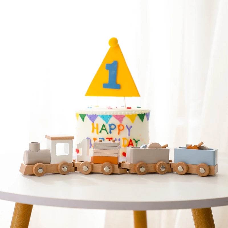 Wooden Train Birthday Toy Montessori Toys Baby Educational Toys Wooden Trolley Baby Learning Toys Number Of Wood Baby's Toys - AIAZ