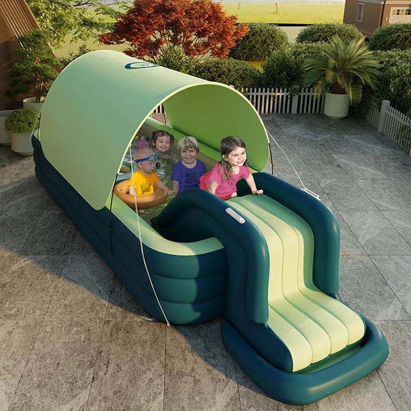 Swimming Pool Inflatable Pools Children's Family Outdoor Party Sun Shade Folding Swimming Pool Slides for Kids Babies - AIAZ