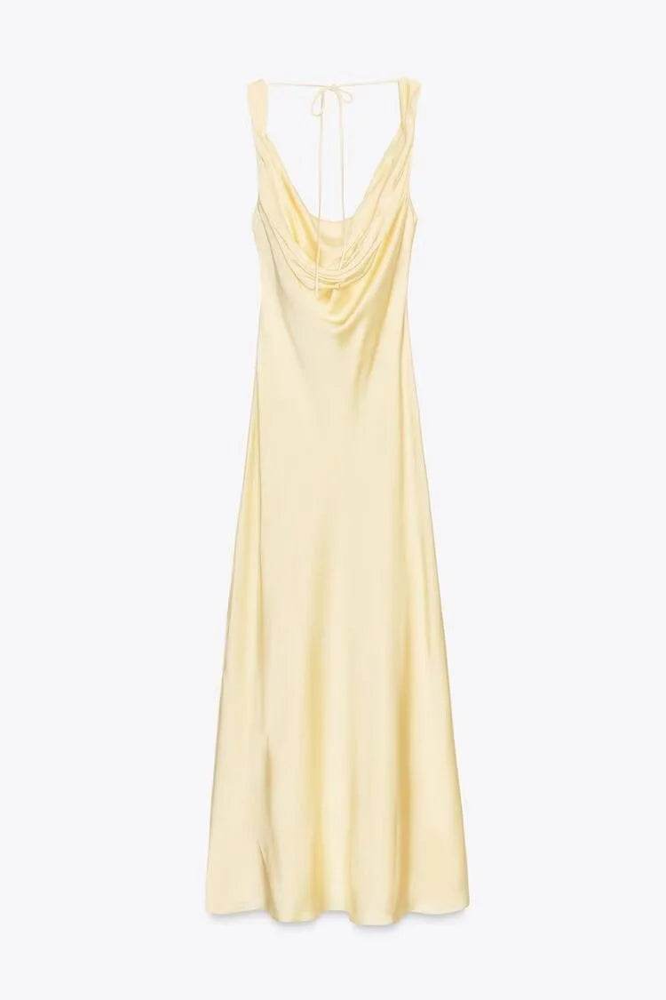 2025 Woman Fashion Solid Sexy Hanging Neck Backless Ruffled Dress Casual Slim Sleeveless Midi Long Dresses Vestidos Mujer - AIAZ