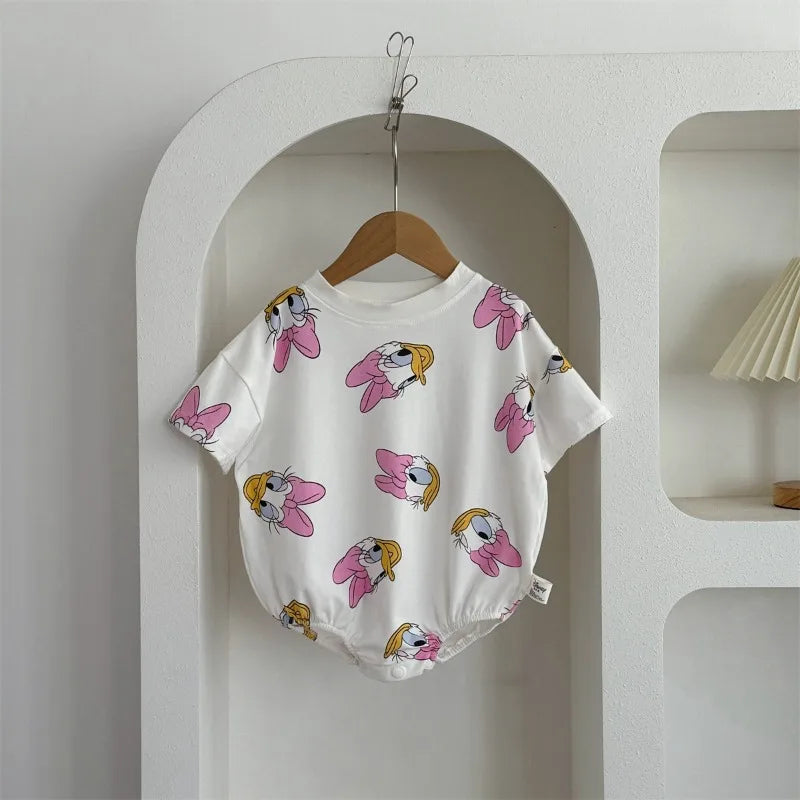 Baby Girls Bodysuits Boys Newborn Socks Hat 3PCS Clothes Set Short Sleeve Cartoon Daisy Donald Duck Infant Bodysuits K594-2